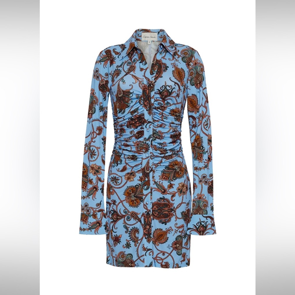 Cara Cara Blue and Brown Paisley Long Sleeve Dress